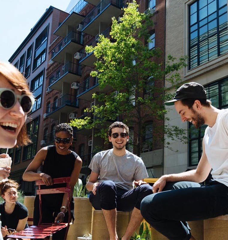 Students laughing outside