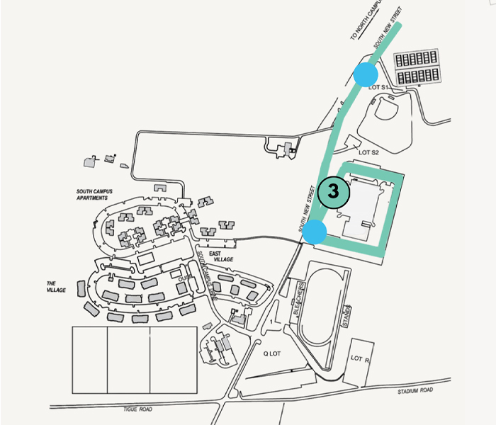 map of the South Campus stops on the Green Route