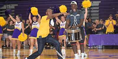 Students playing drums