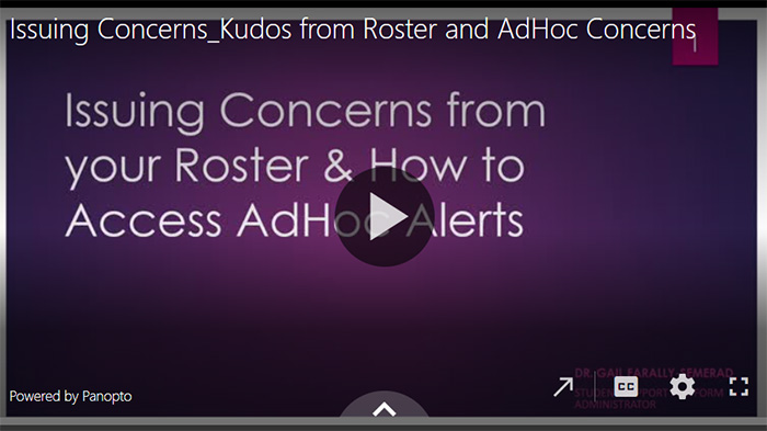 Issuing Concerns/Kudos from Roster and AdHoc Concerns Video Thumbanil