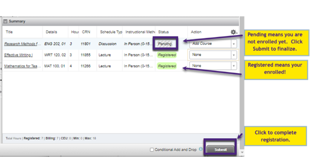 Screenshot showing Pending vs registered