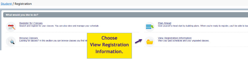 Student Registration page with View Registration Information highlighted.