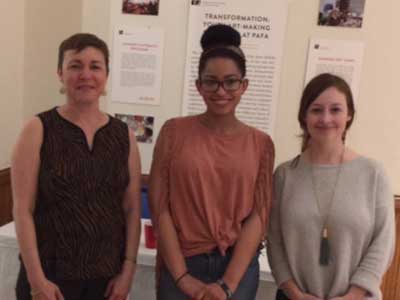 Poetry by the Sea director Kim Bridgford with Maddy Richardson (center), winner of Pennsylvania Poetry Out Loud 2017, and Elizabeth Hamilton, director of special programs at the Pennsylvania Academy of the Fine Arts (PAFA)