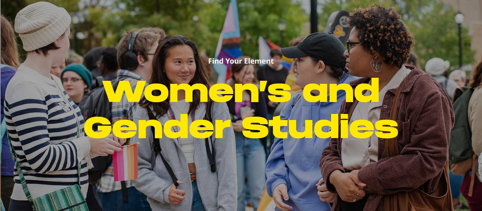 banner with several people faded into the background, with "women's & gender studies"