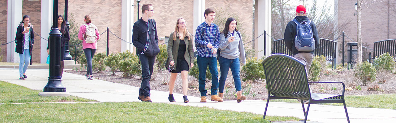 Students walking across campus