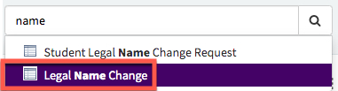 Legal Name Change Menu