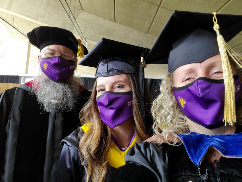 Ms. Bussanich is seen here with Commencement Mace Bearer Dr. Cliff Johnson and Professor Dr. Lisa Marano