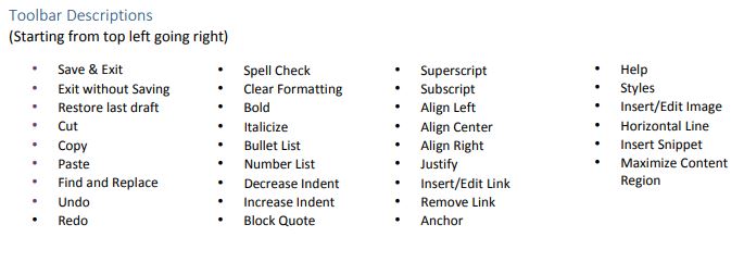 desription of the toolbar tools