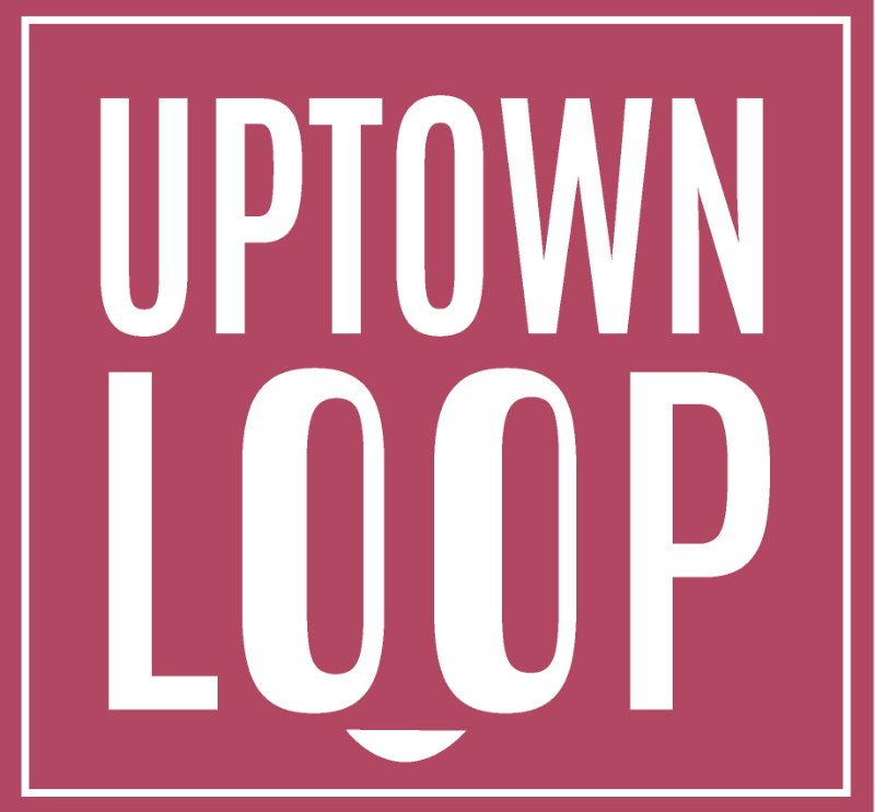 Text reads "Uptown Loop." The two letter "o"s are drawn to look like eyes, with a small smile below them.